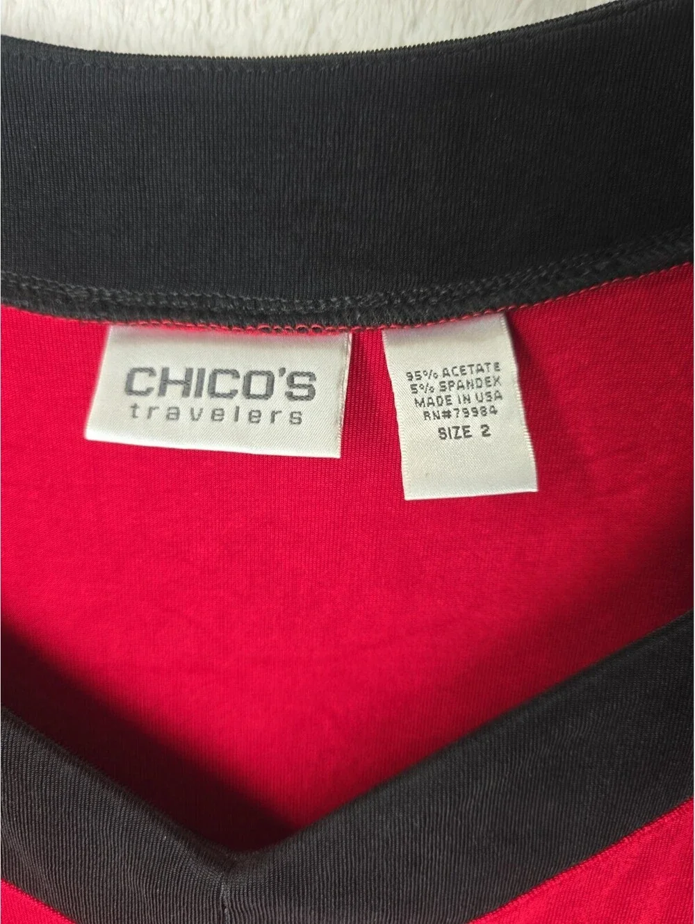 Chico's Travelers Scarlet Red Stretchy Blouse Shirt Short Sleeve Size 2 Large